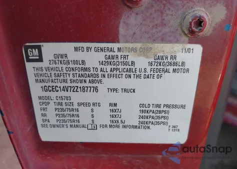 2002 Chevrolet Silverado 1500 Ls from USA, damaged, VIN 1GCEC14V72Z187776